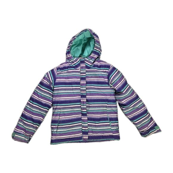 Columbia Other - Columbia Girls Hooded Puffer Jacket Purple Teal Stripe Insulated Winter Coat XS